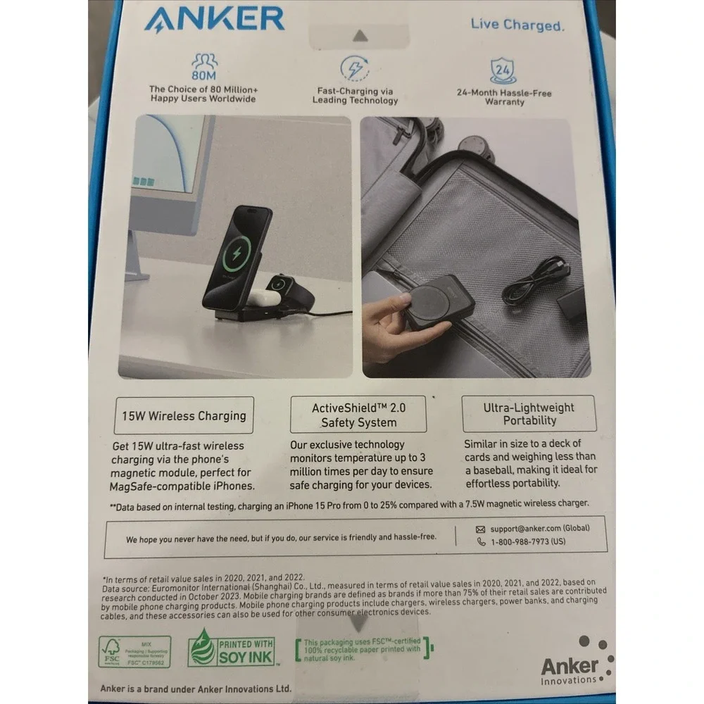 Anker - MagGo 3-in-1 Qi2 15W Wireless Charging Station - Black New Sealed Apple